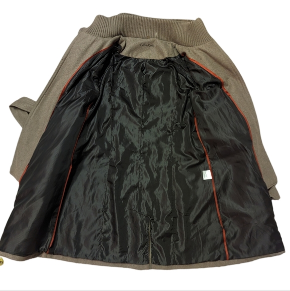 Calvin Klein Oat Beige Wool Blend Belted Zip Up Coat - Women's Size 10 - Picture 8 of 13